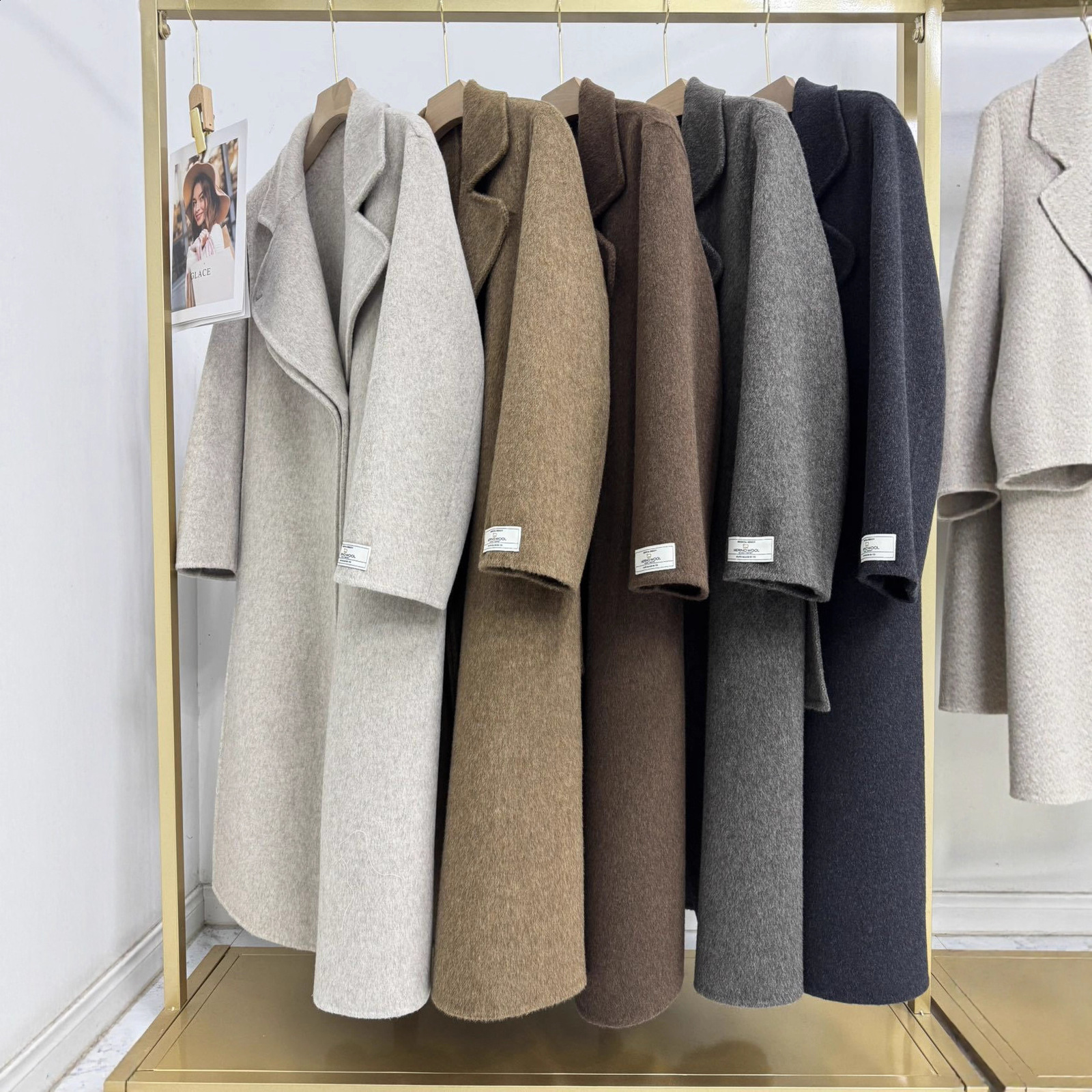 Eshin Autumn And Winter Shawl Scarf Collar Double-breasted Solid Color Womens Double-sided Woolen Belt Coats TH5394 240927