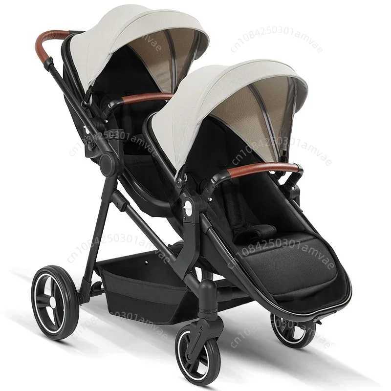 Lightweight Double Seat Stroller Foldable Twin Stroller Twoway Adjustable Carrycot High View Fourwheel Twin Stroller W250910