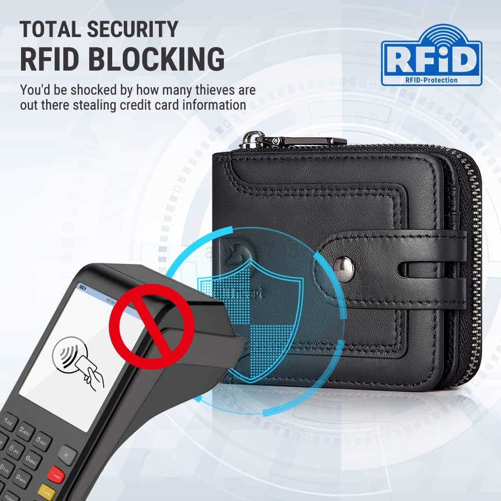 Men Wallet with Zipper Genuine leather Bifold Purse for Mens ID Window and Coin PocketZ250910