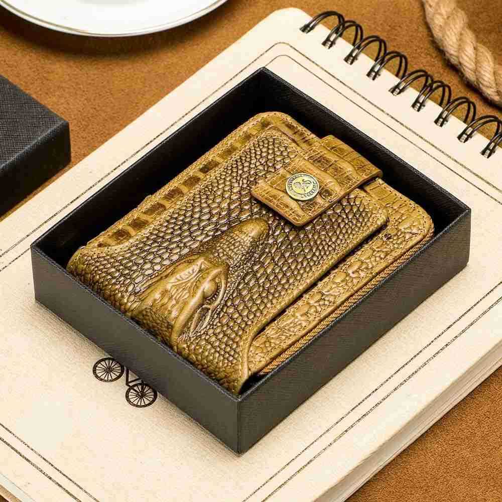 Crocodile patterned wallet Genuine Leather Wallet for Men Large Capacity ID Window Card Case with Zip Coin Pocket BrownZ250910