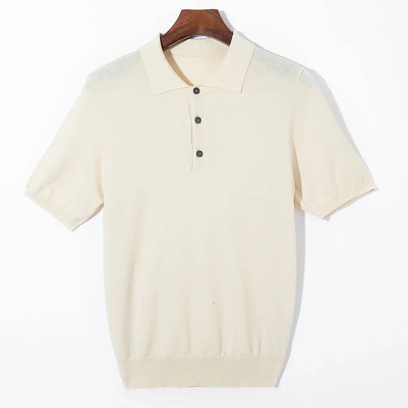 Summer Classic Men Knitwear Silk Wool Blend Sweater Pullover Polo Neck T-Shirt Short Sleeved Cool High-Quality Clothing Tops dongdumaoyi