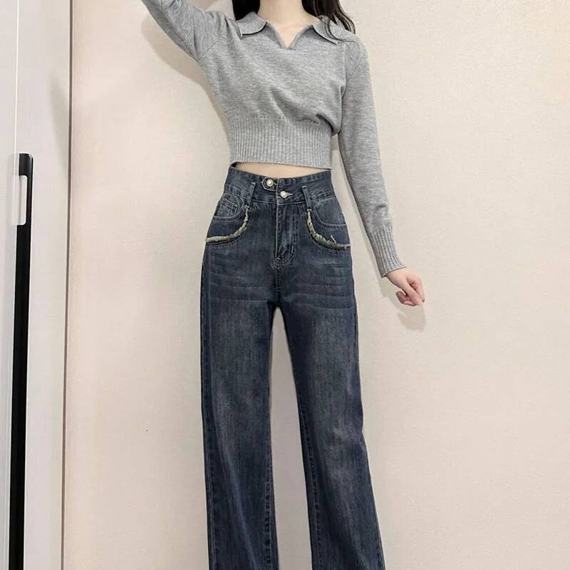 Xpqbb Korean Chic Turndown Collar Sweaters Female Gray Slim Fit Long Sleeve Cropped Sweater for Woman Streetwear Knit Pullovers dongdumaoyi