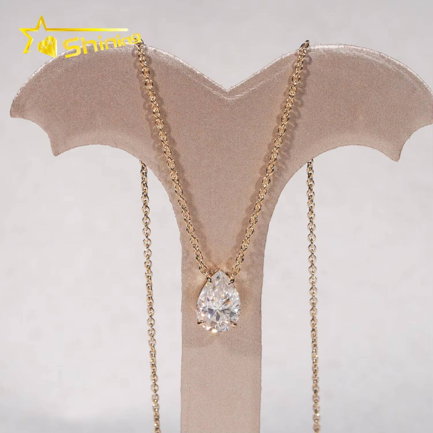 Women Classic 1Moissanite Diamond Necklace 18 Yellow Gold IGI Report Lab Grown Diamond Pear Diamond Necklace