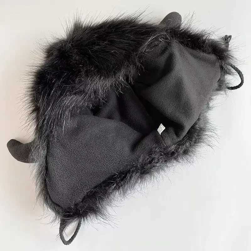Winter Warm Big Black Cow Fur Thundeolt Hat Ear Protection Windproof ColdWeather Cotton C for Riding Electric CarXJ250910