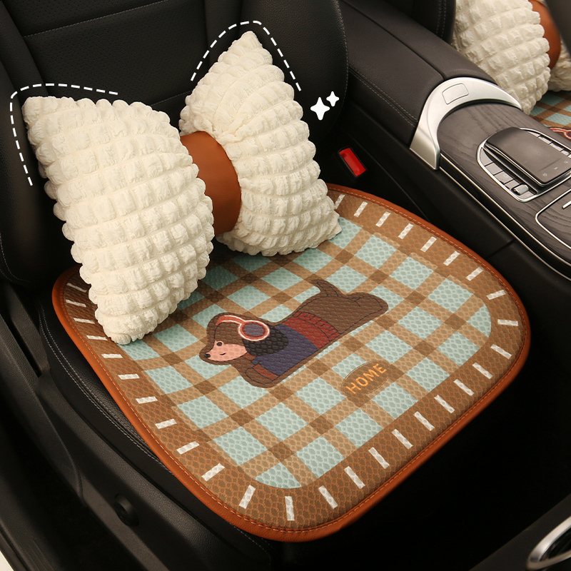 Cartoon Retro Checkered Puppy Design Universal Car Seat Cushion Four Seasons Auto Seat Covers Comfortable Soft Material 250910
