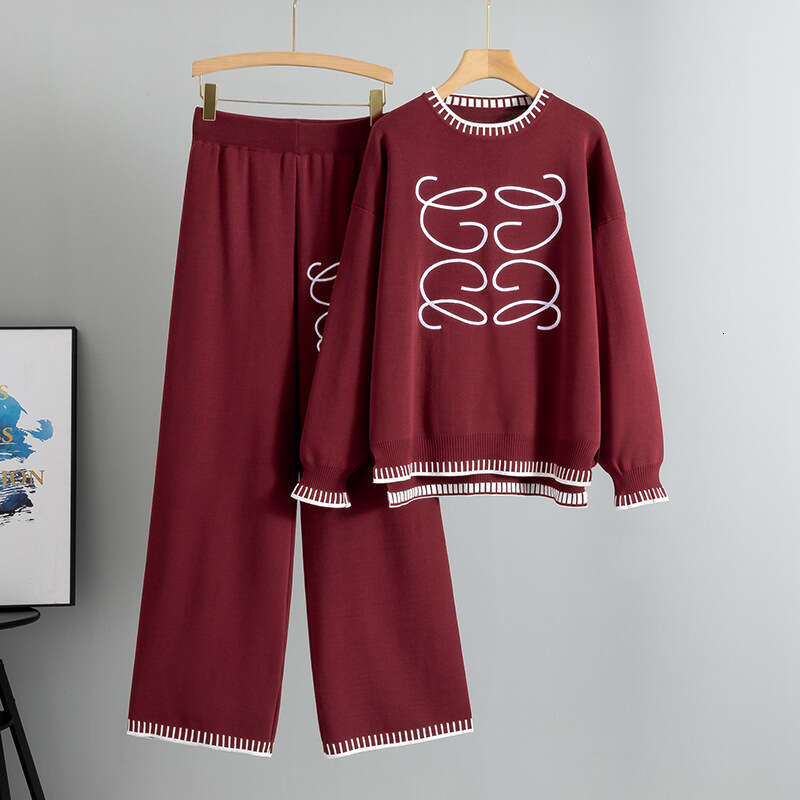 Autumn Winter Women Sets for Women Straight Leg Pants High Waisted Long Pants O Neck Knitted Two Piece Sets Womens Outifits