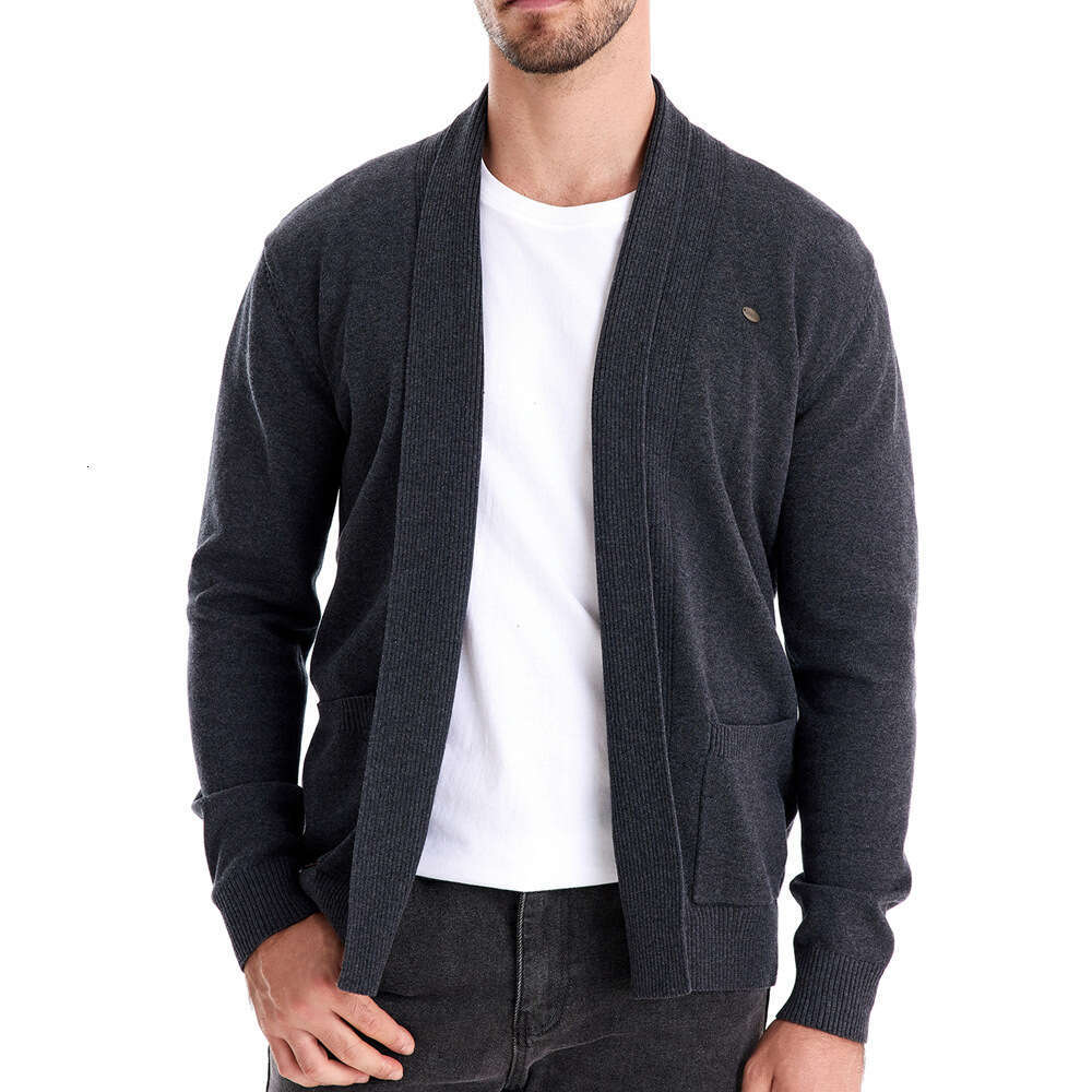 Men's casual autumn cardigan high-quality business knit sweater, solid color men's top