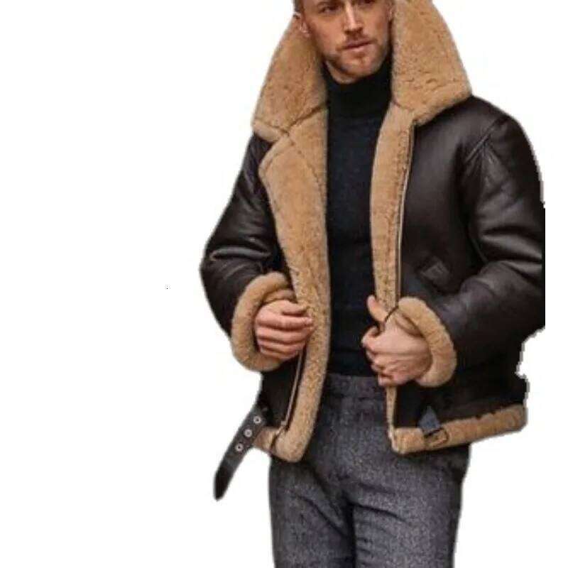 Designer Clothing 2025 Sleeve Coats Winter Jackets Leather And Fur Integrated High Quality Thick Dark Coffee Colored Long Sleeves Men Clothing Luxury 