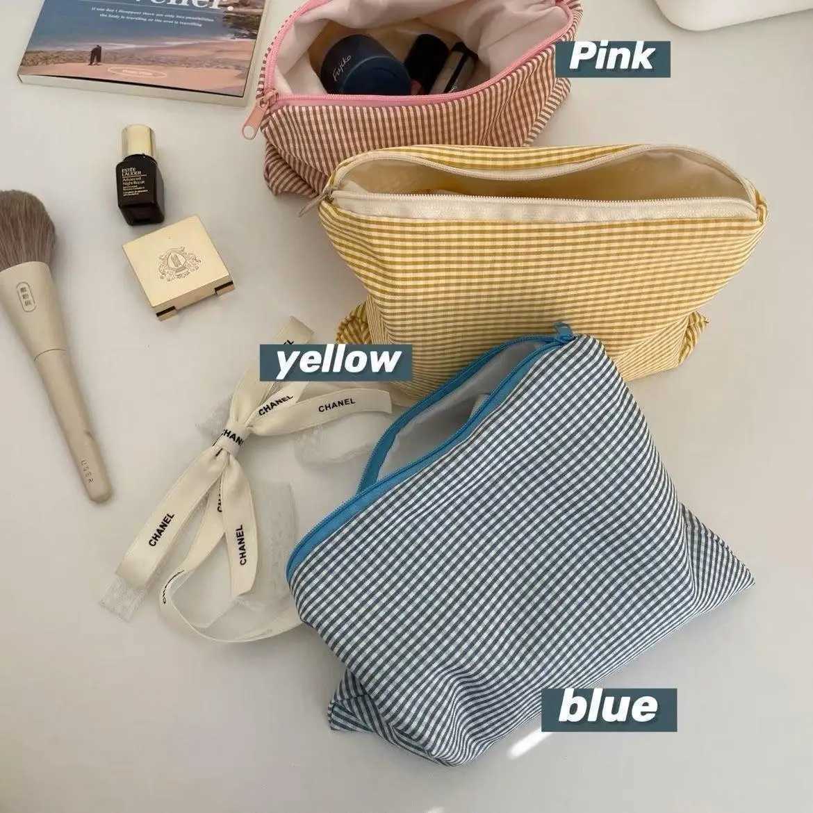 Fashion Travel Organiser Large Purse Bag Zipper Pouch Sweet Cosmetic Bags Wash Beauty Storage Pouches Girls Plaid Makeup BagsXJ250910