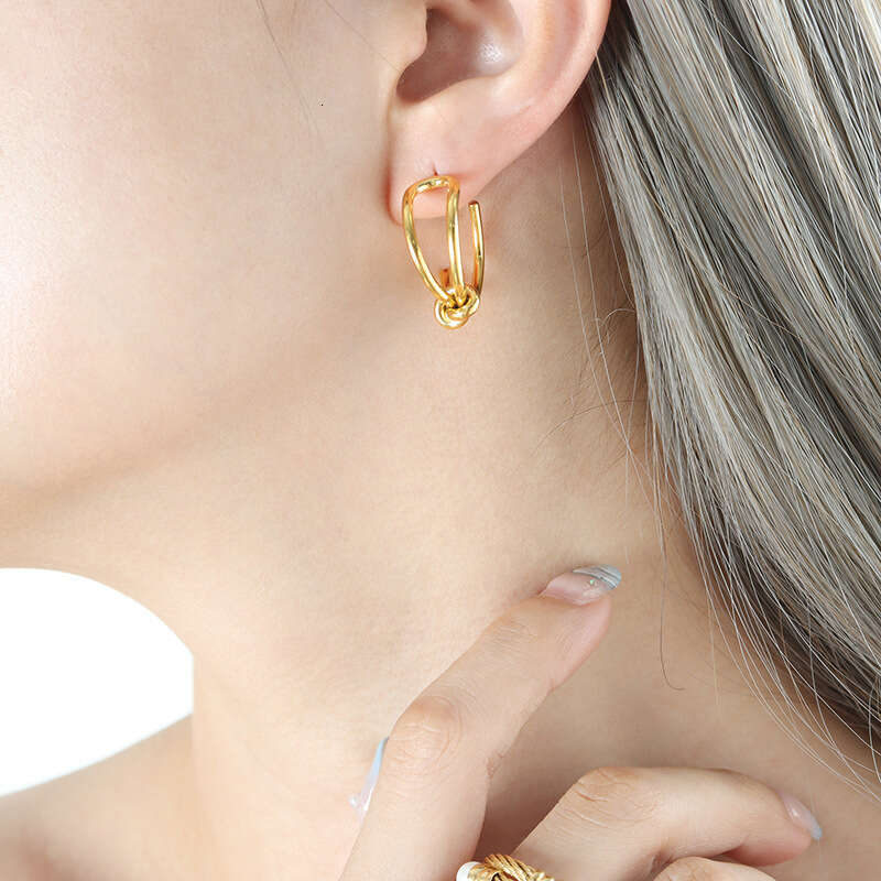 Simple Fashion Commuting Elegant Titanium Steel Knotted Personality C-shaped Earrings Studs for Women Best Friend Accessories