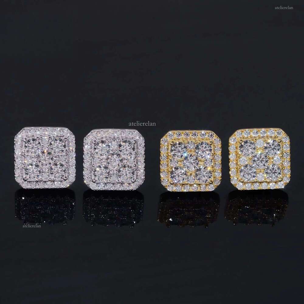 Big Iced Out Square Hip Hop Moissanite Dia Mens Earring Sterling Sier Earrings for Men