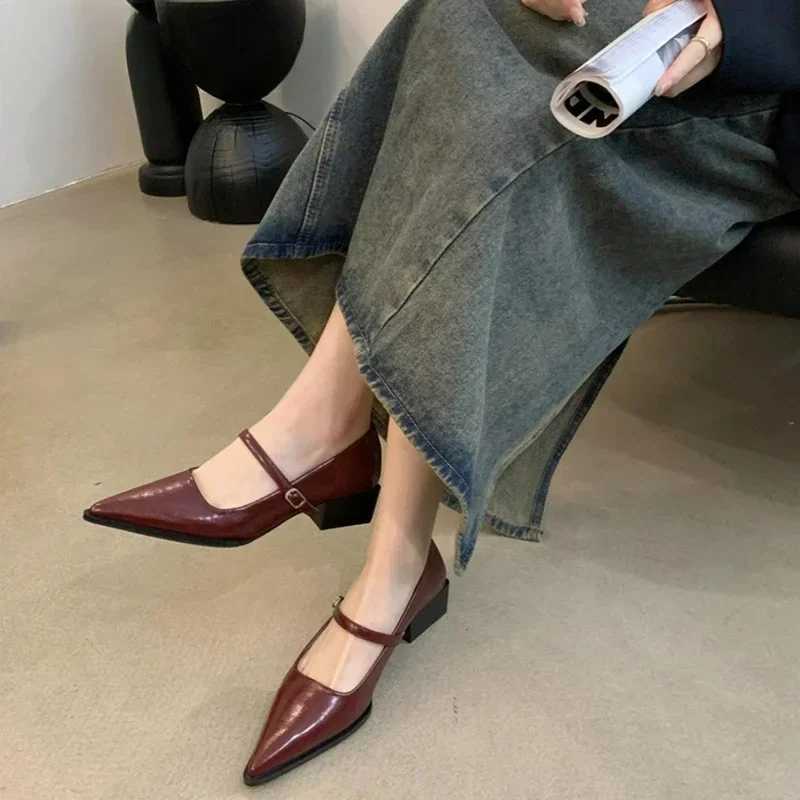 Retro Style Thick Heel Women Mary Jane Shoes Fashion Shallow Pointed Toe Ladies Comfort Office Pumps Footwear W250910