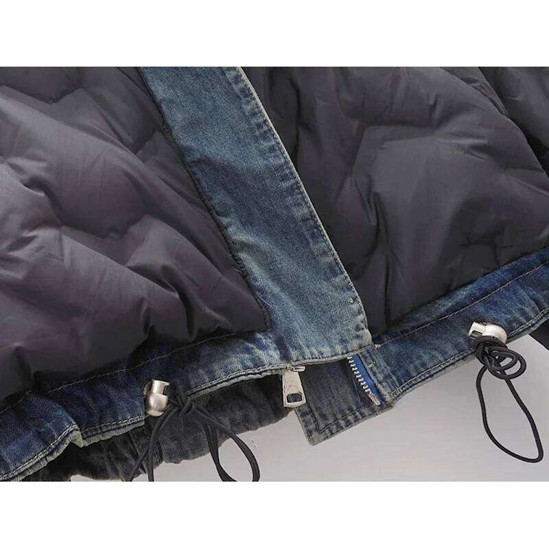 Designer Clothing 2025 Winter Down Cotton Liner Denim Women Cowboy Outerwear Loose Short Vintage Blue Hooded Big Pocket Jeans Jacket Coat Female