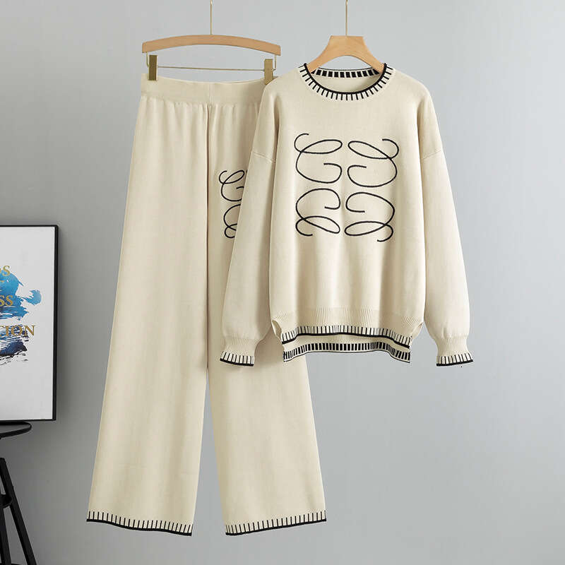 Autumn Winter Women Sets for Women Straight Leg Pants High Waisted Long Pants O Neck Knitted Two Piece Sets Womens Outifits