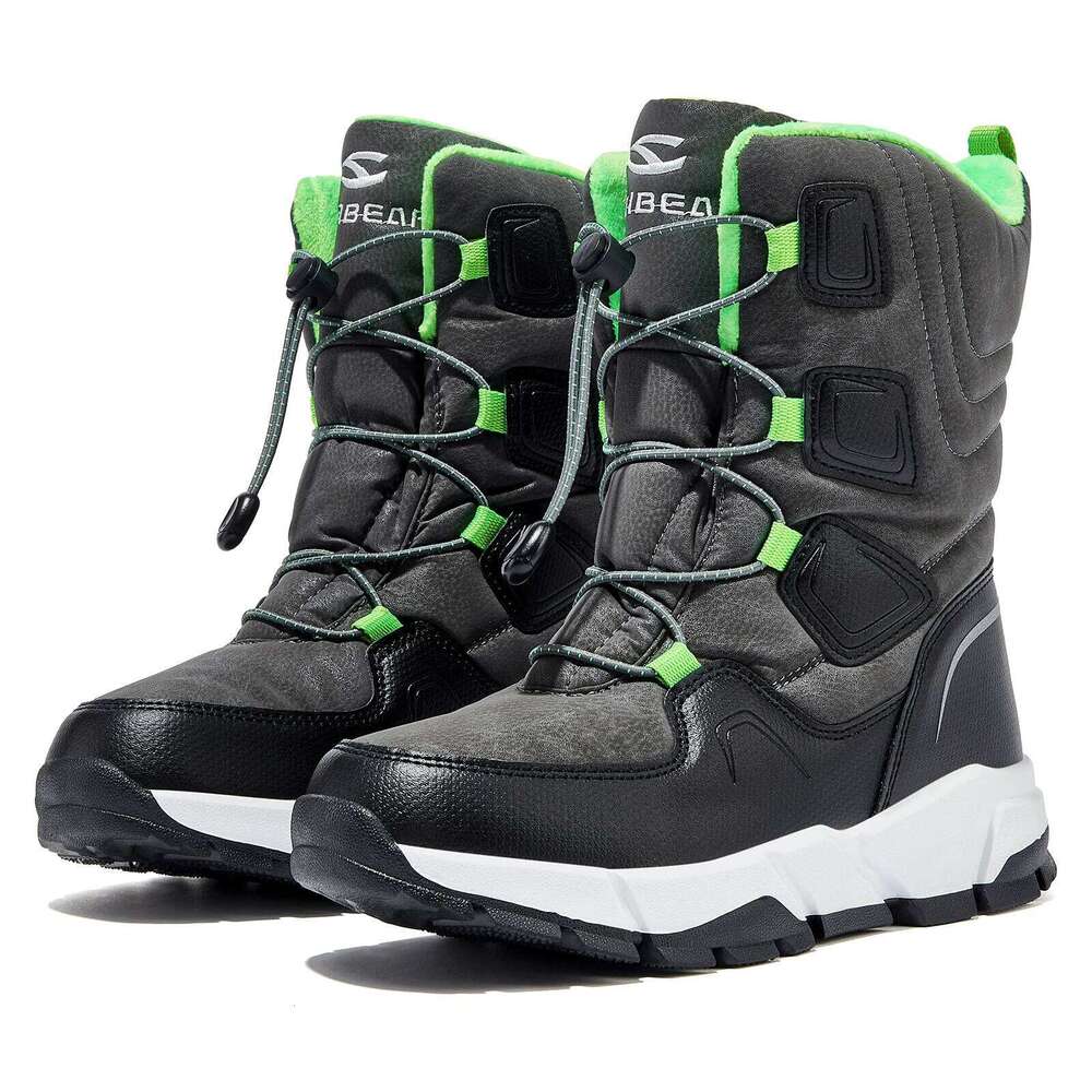 HOBIBEAR Kids Snow Boys Girls Mid Calf Waterproof Shoes Warm Faux Fur Lined Insulated Elastic Band Winter Boots