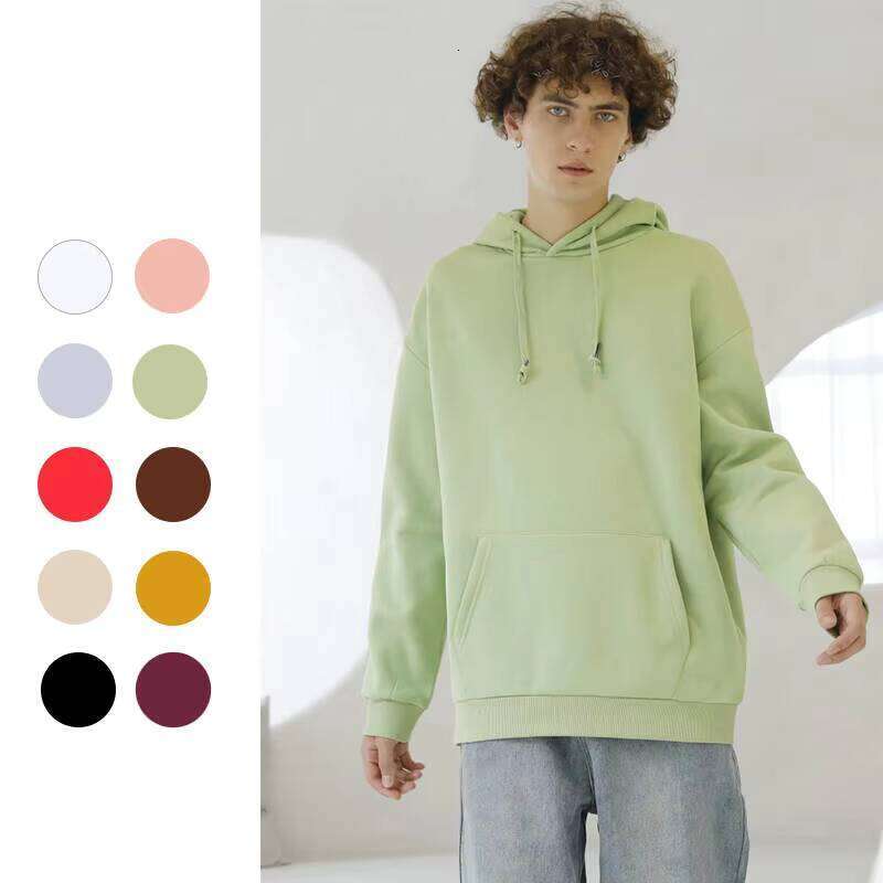 350gsm Heavyweight Wool Cotton Hoodie Men's Oversized Sweatshirt Drop Shoulder Puff Print Solid Color