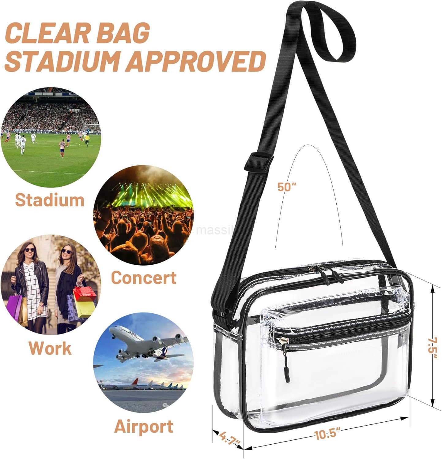 Womens See Through Messenger Bag Clear Stadium Work Crossbody Shoulder Purse M250910