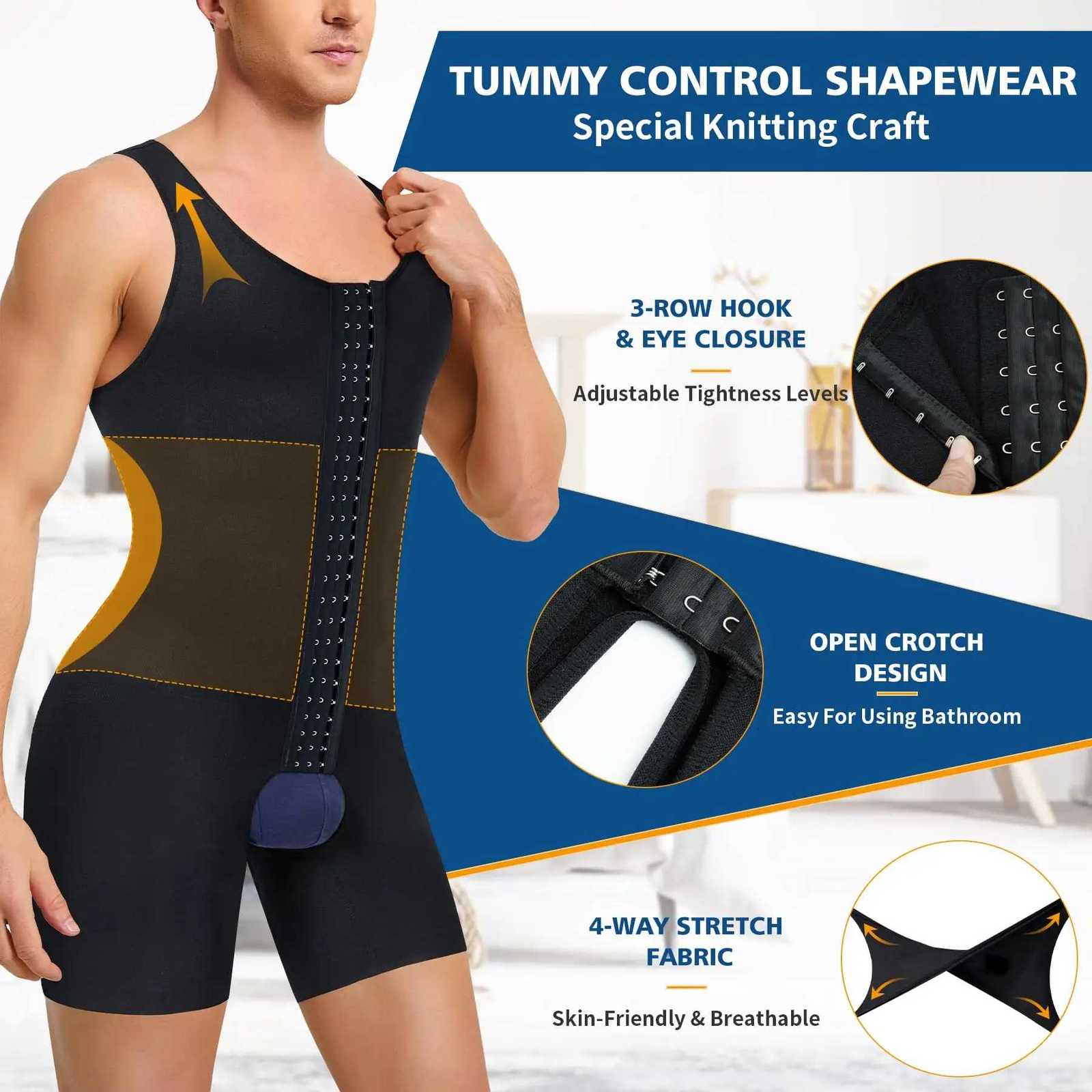 Men Shapewear Tummy Control Bodysuit Waist Full Body Shaper Fajas Compression Shirts Shorts Slim Belly W250910