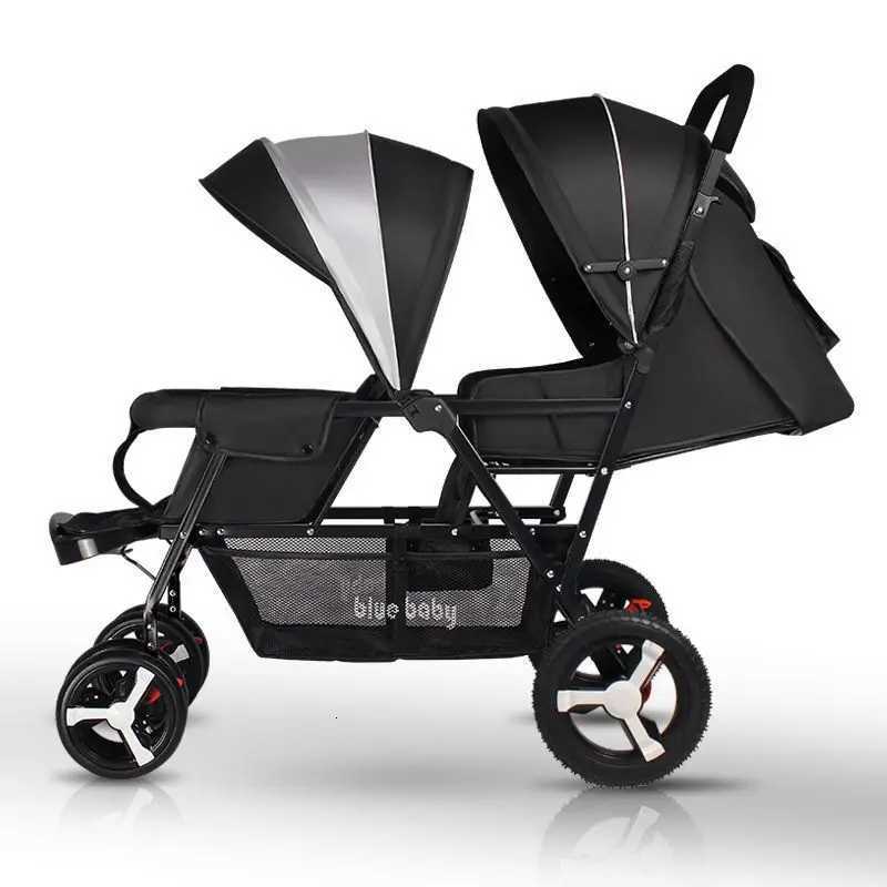 Twin Baby Stroller Front and Back Seat Lightweight Foldable Double Sitting and Lying Stroller Second Baby Stroller W250910