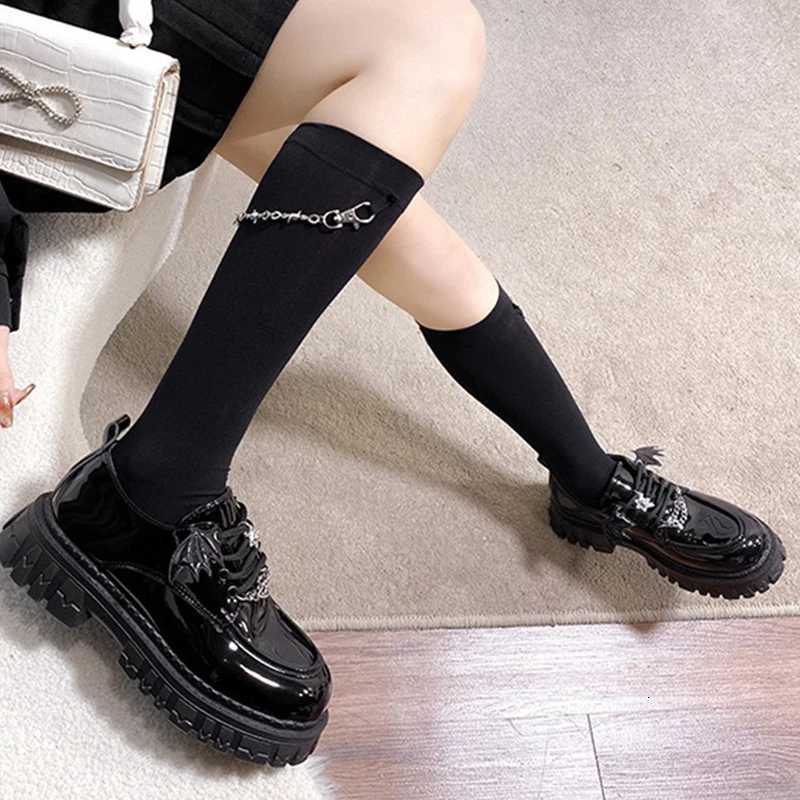 Devil Batwing Mary jane Lolita aesthetic shoes Highheeled shoes and Black Gothic Shoes Punk Metal Chain Womens W250910