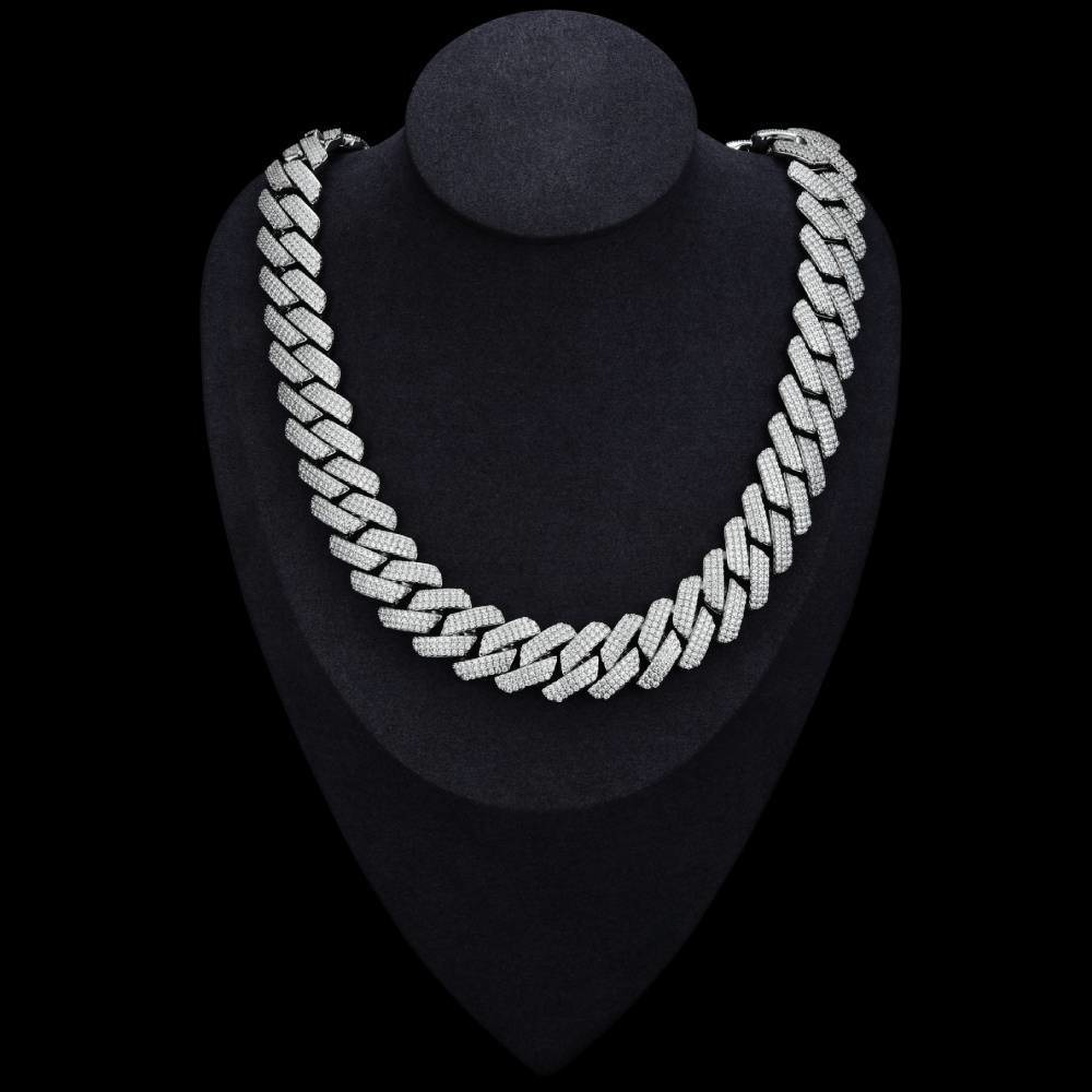 Cuban Link Chain 6mm14mm S925 Sterling Silver Rhodium Plated VVS D Color Moissanite Bracelet Necklace Cuban Style Link Chain