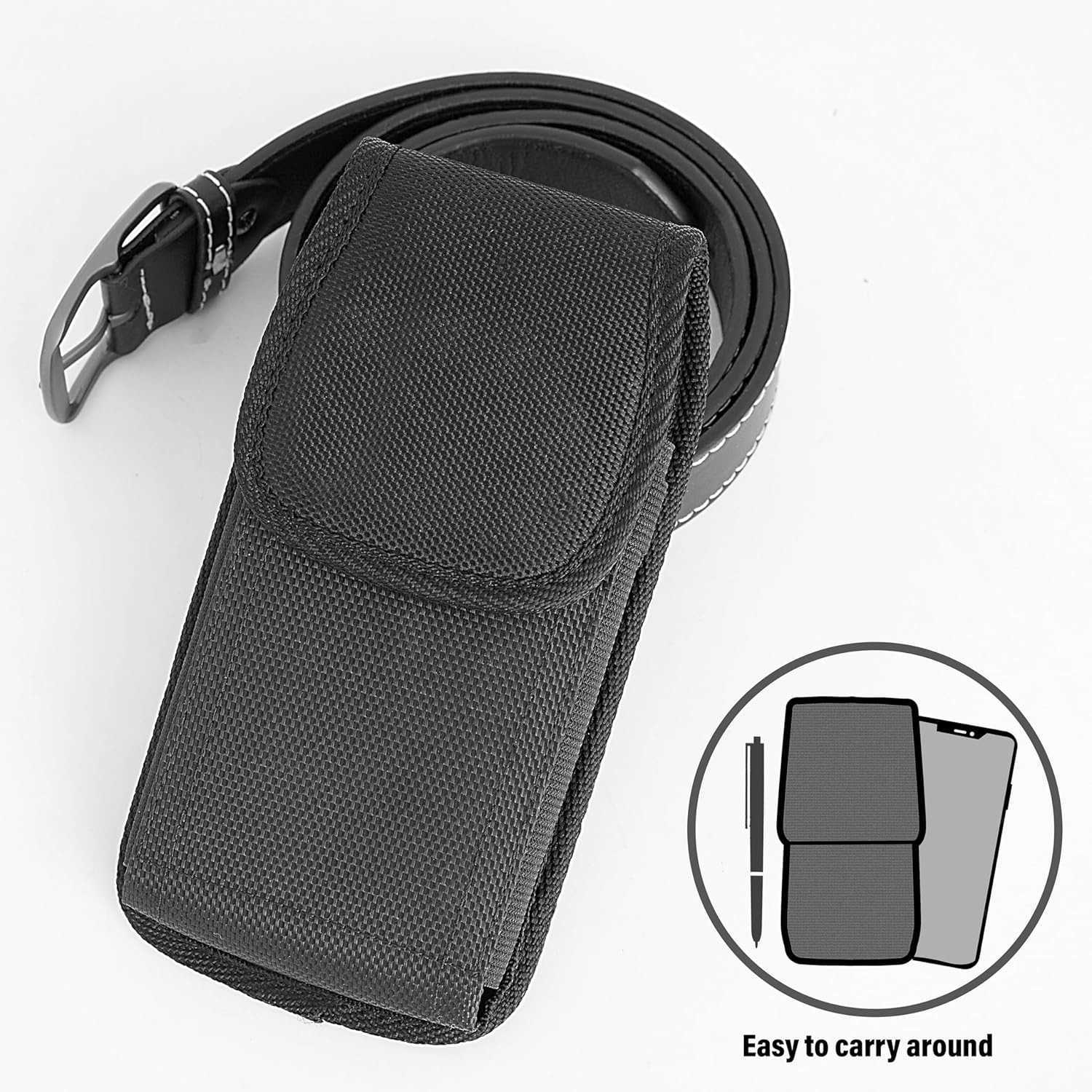 Holster for iPhone 16 15 14 13 12 11 Xs X XRPro Models Cell Phone Belt Holder Case with Clip for Men Heavy Duty Nylon Pouch Fits Phone with Cover on B