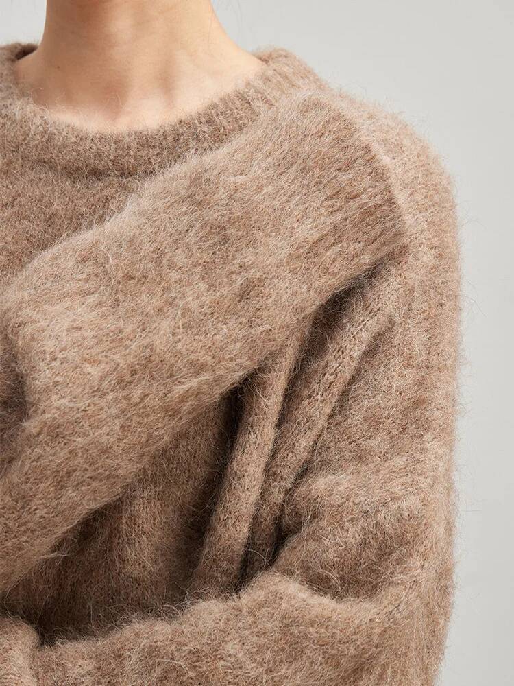 SuyaDream Warm Alpaca Pullovers for Woman, Dropped Sleeved Loose Sweaters, 2025 Fall Winter Top, Camel, Beige dongdumaoyi