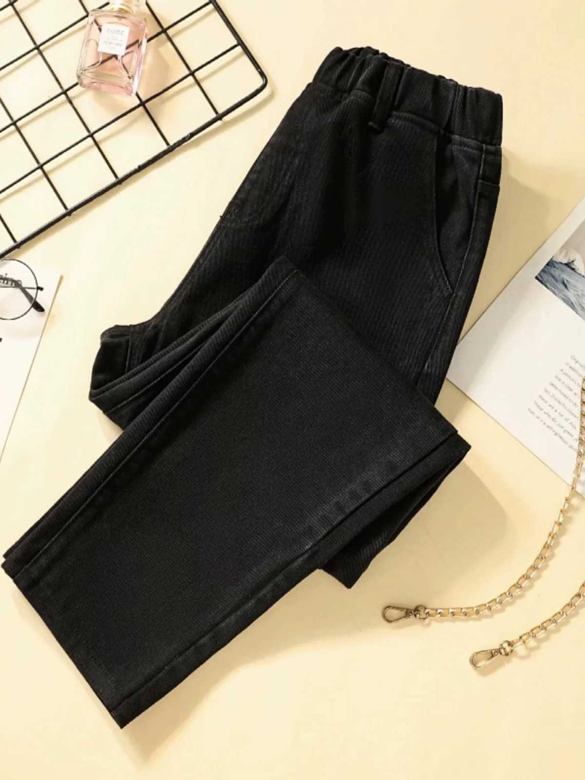 Autumn Casual Elastic High Waist Women Jeans Loose Versatile Solid Color Simple Cozy Washed AllMatch Female Ankle Length Pants Z250910