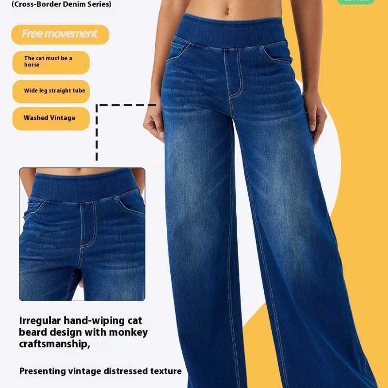 Womens New Large Size Denim WideLegged Trousers American HighWaisted Thin Straight Loose Casual Trousers Casual Jeans Z250910