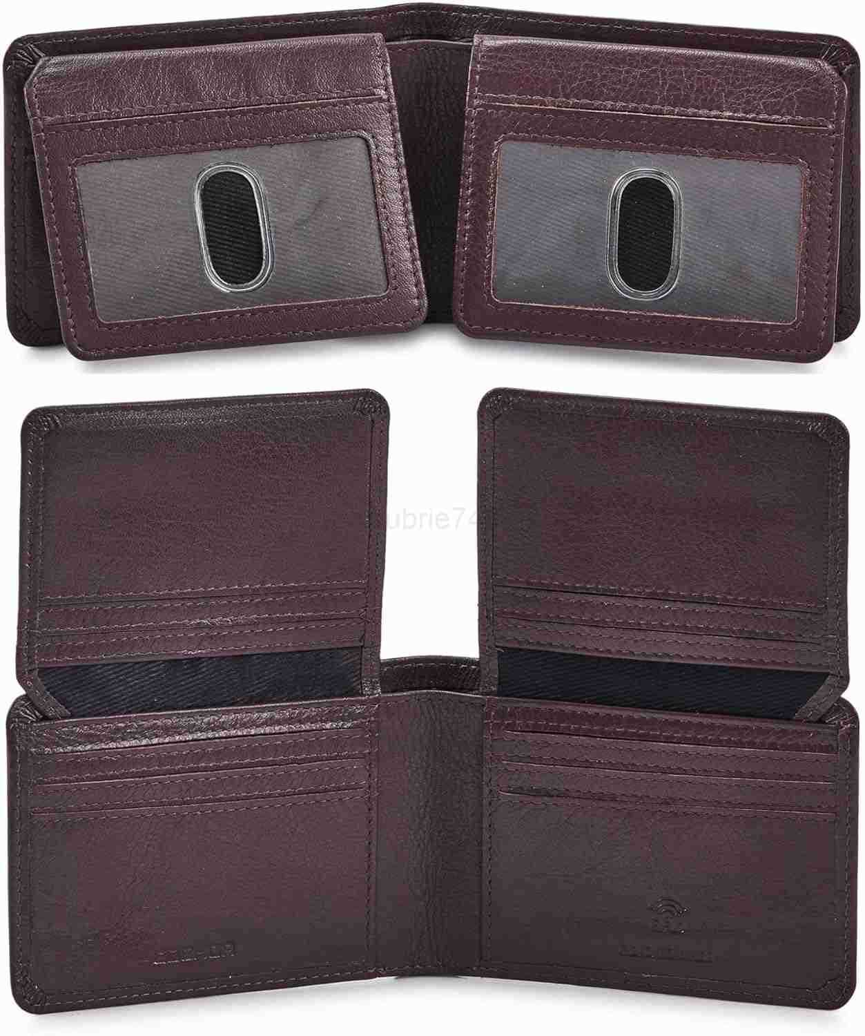 Mens Wallet Real Leather Bifold RFID Blocking High Capacity Card Case with 2 ID Window in Gift Box Crazy Horse BlackZ250910