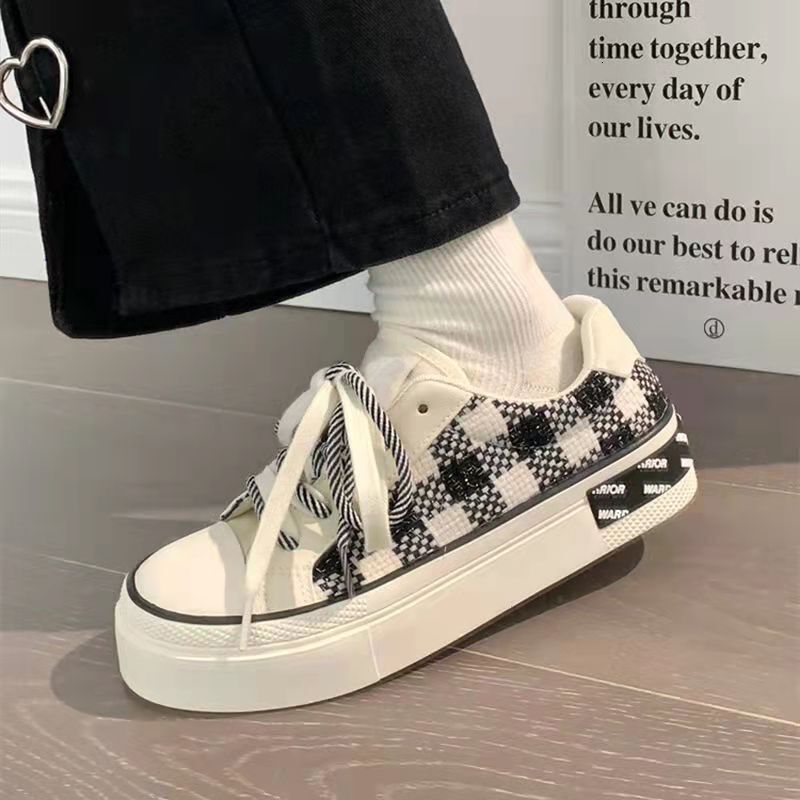 Women's canvas shoes autumn designer breathable women's shoes trend versatile student niche low top sports shoes breathable height increase