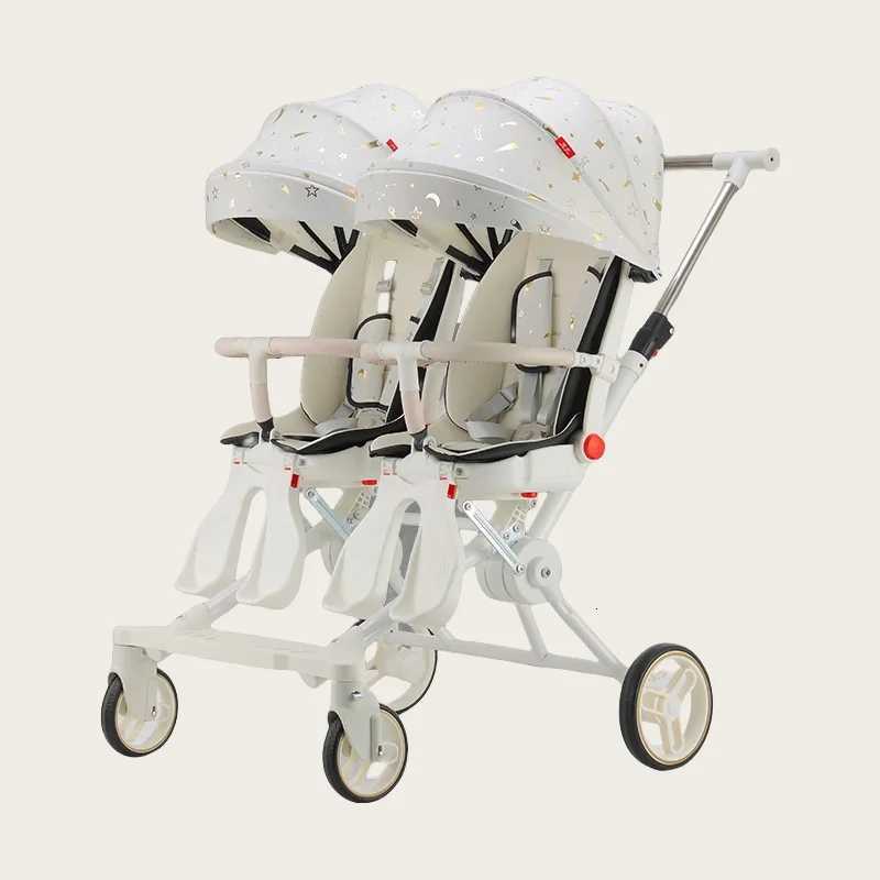 Portable Twin Stroller Double Seat Stroller Foldable Fourwheel Twin Stroller 360 Swivel Seat Adjustable Backrest W250910