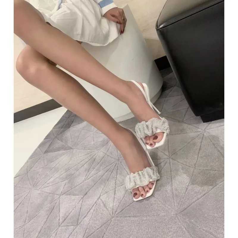 New Summer Fashion Design High Heels Womens Shoes Square Toe 7 Cm Non Slip Rhinestone Pumps Bling Women Sandals Zapatos Mujer W250910