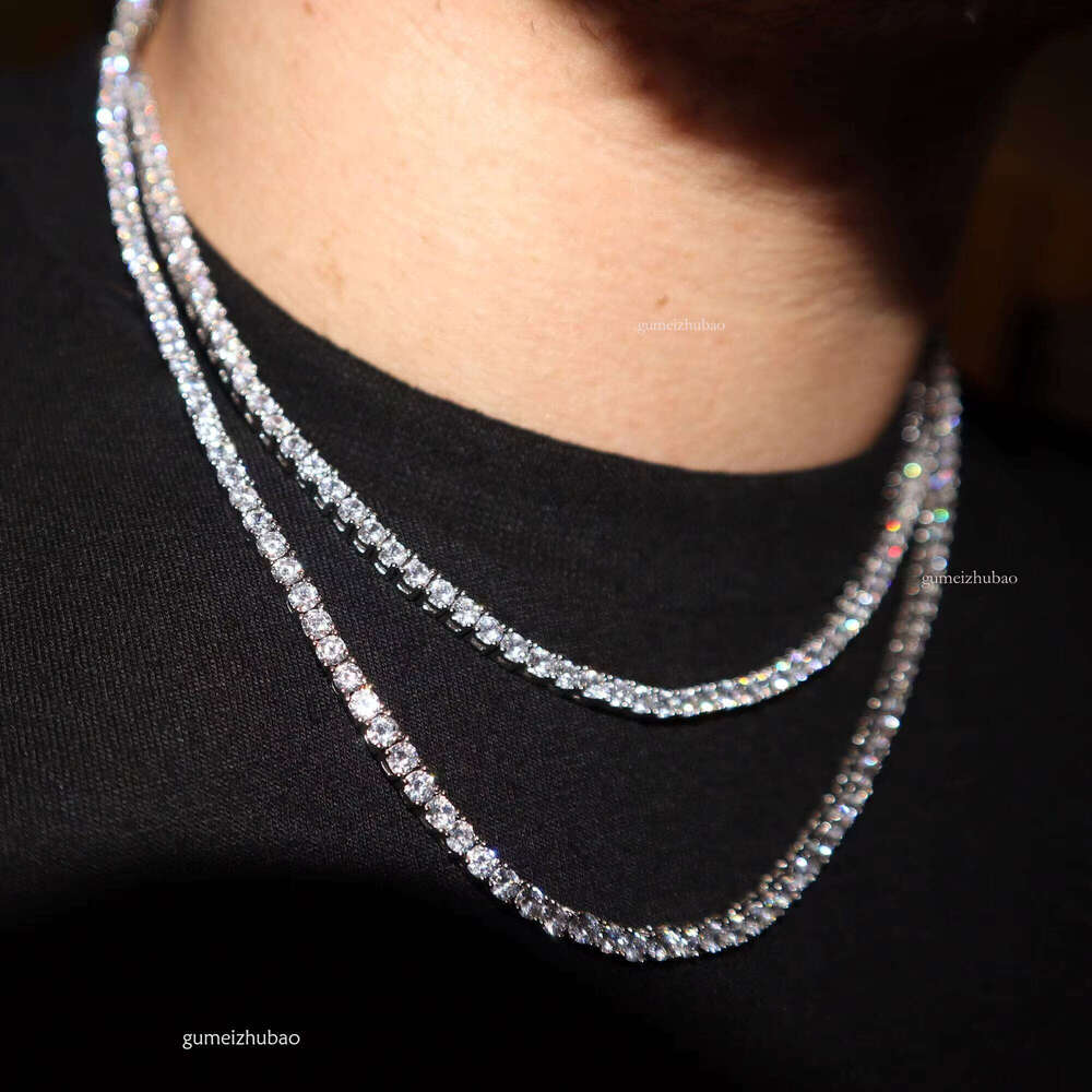Premium Jewelry High-Quality 4mm Iced Lab Tennis Chain 14k White Gold Hip-Hop Style Unisex Necklace