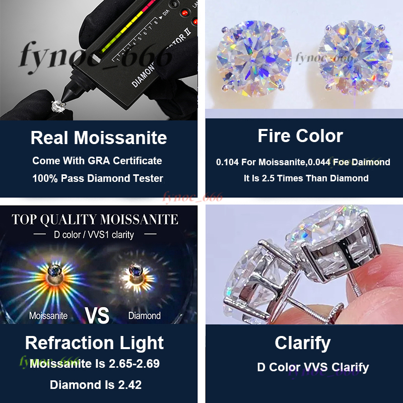 Wholesale Jewelry Classic 18K Gold Plated 925 Sterling Silver VVS Moissanite Diamond Stud Earrings Men Women