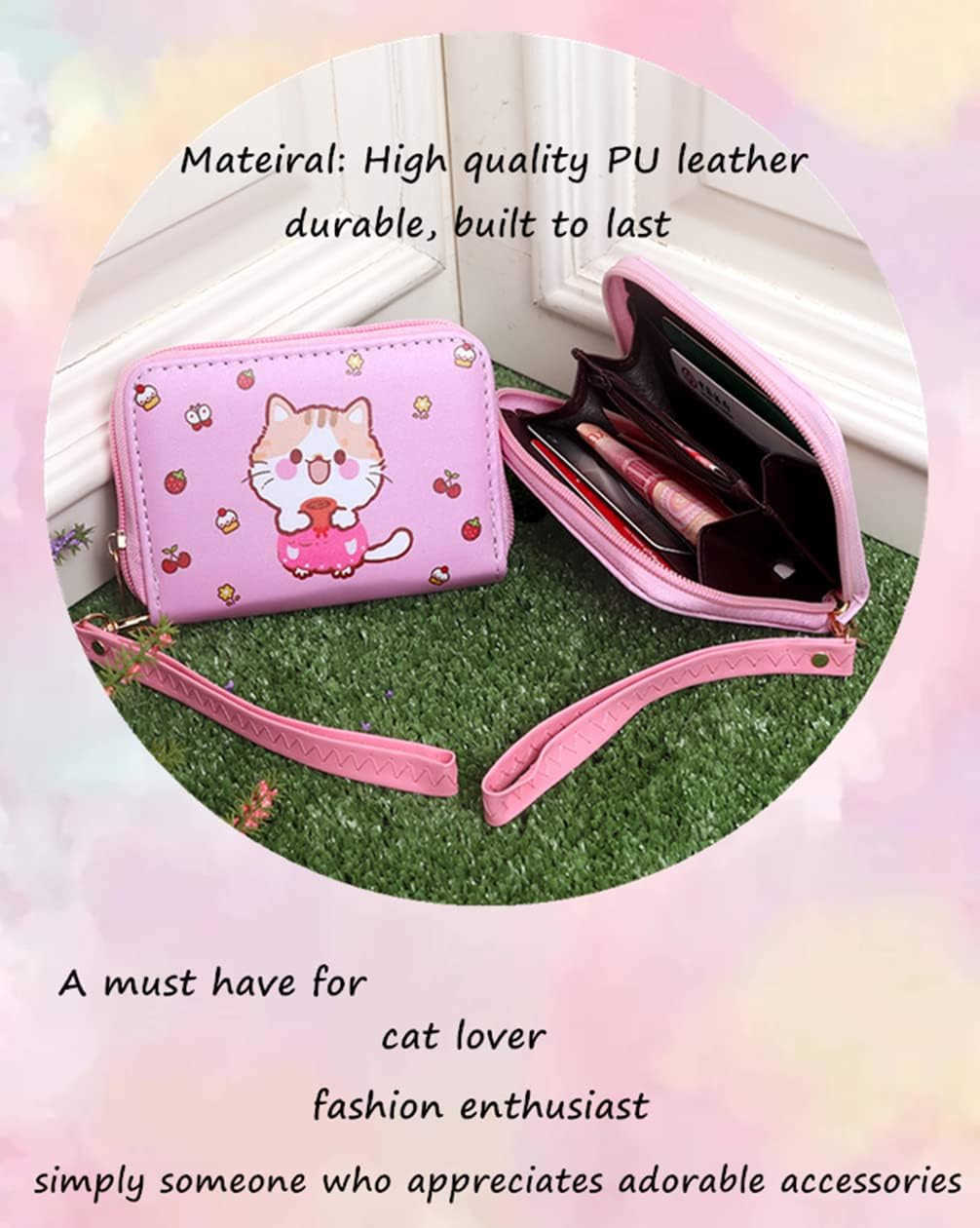 girls Kitty CAT Wallet With Strap Cute Cartoon Coin Purse and Small Pink Pouch for Little girlsZ250910