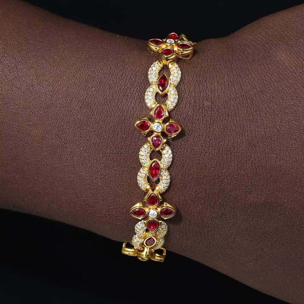 Fine Jewelry Men 10mm 14mm Sterling Sier VVS Moissanite Dia Colorful Moissanite Four Leaf Clover Infinity Link Bracelet