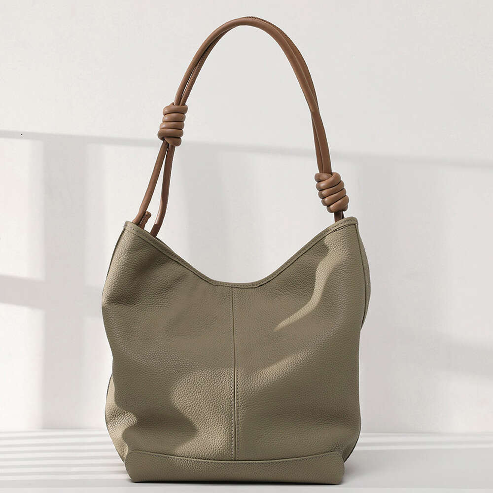 Designer Top Layer Cowhide Bucket For Women New Tote Bag With Braided Rope Soft Genuine Leather Lazy Style Underarm Bag Handbag