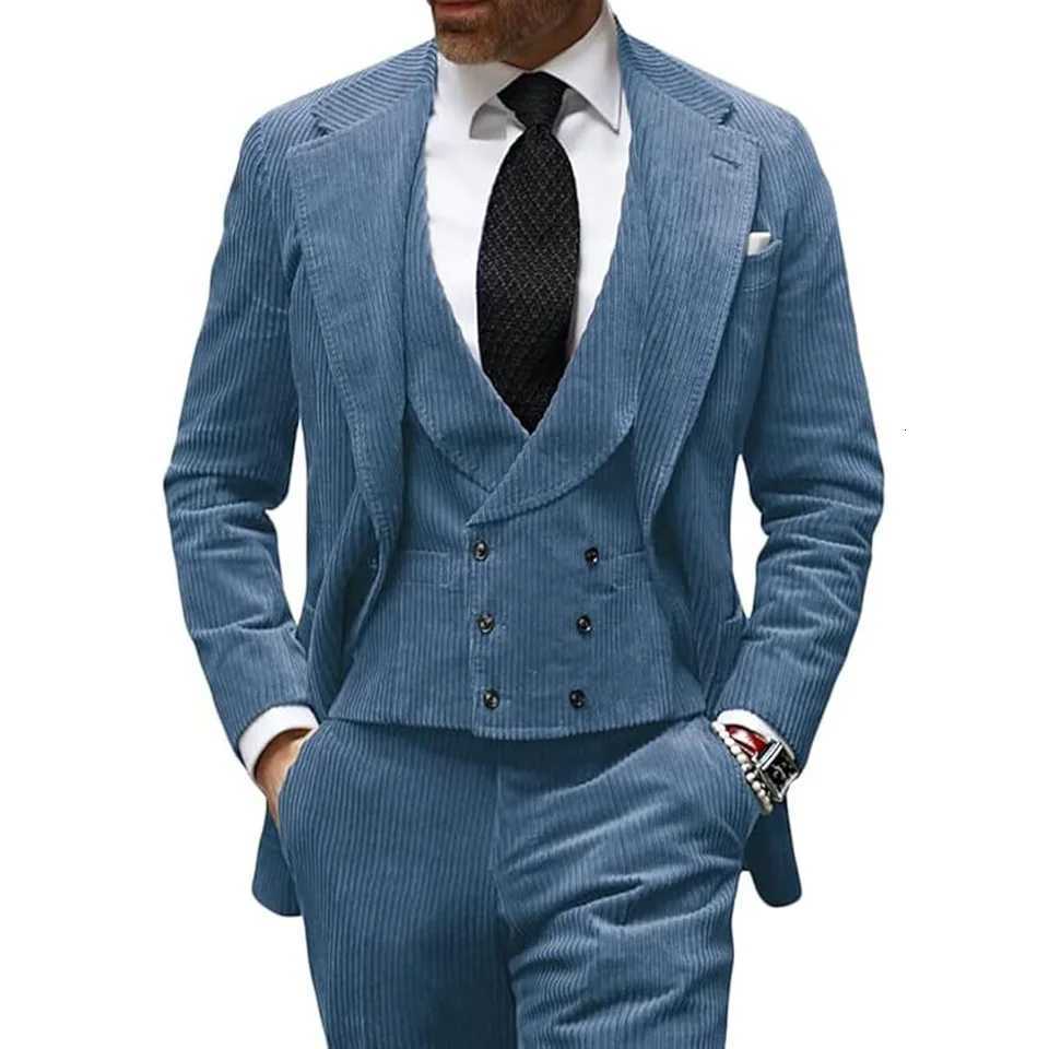Camel Velvet Mens Suit 3 Piece Corduroy Blazer Vest Pants Set for Business Events Wedding Grooms Banquet Party Custom Tuxedo W250910