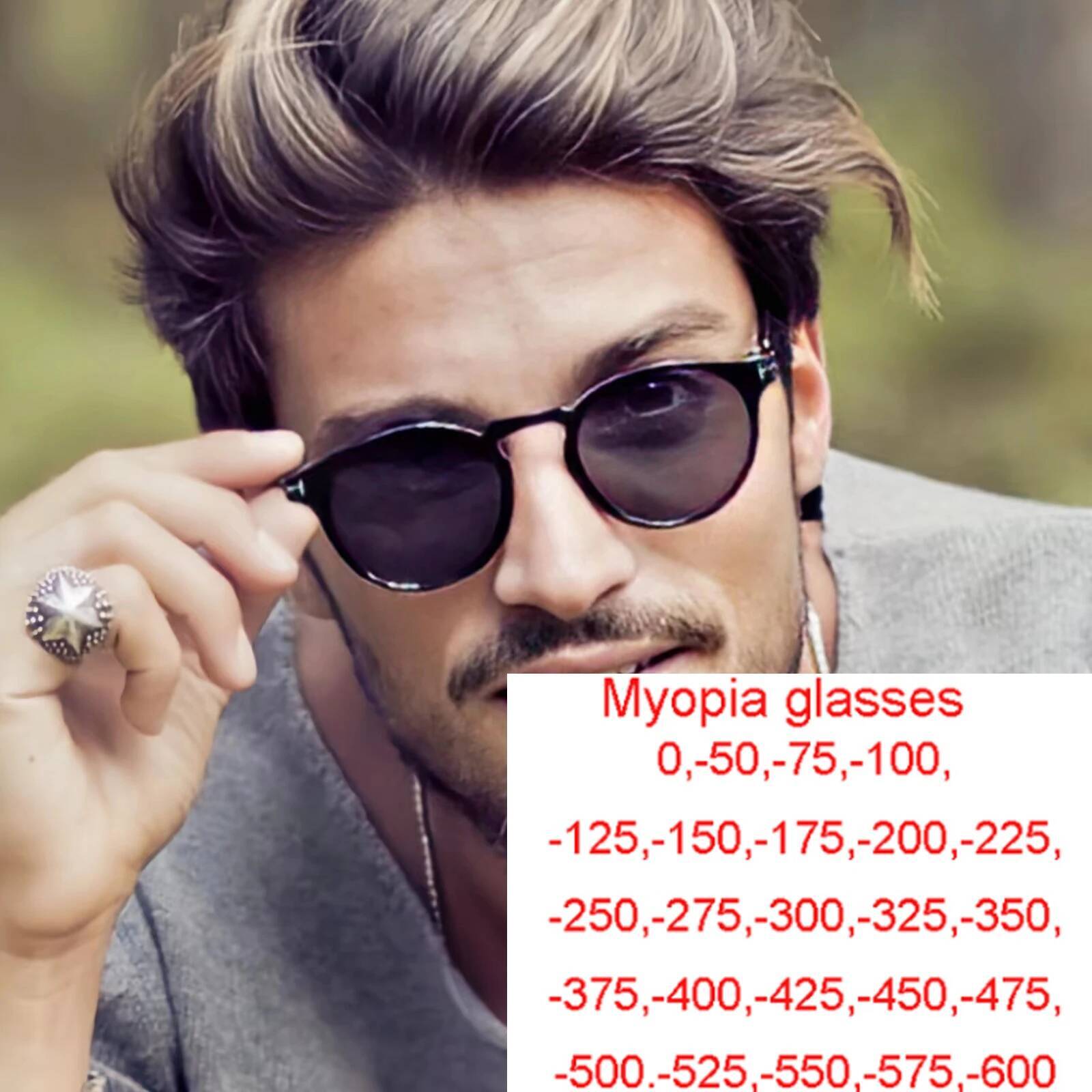 Fashion Small Round Frame Men Polarized Myopia Sunglasses Trend Wild Nearsighted Sun Glasses -1.0~-6.0 ddmythur