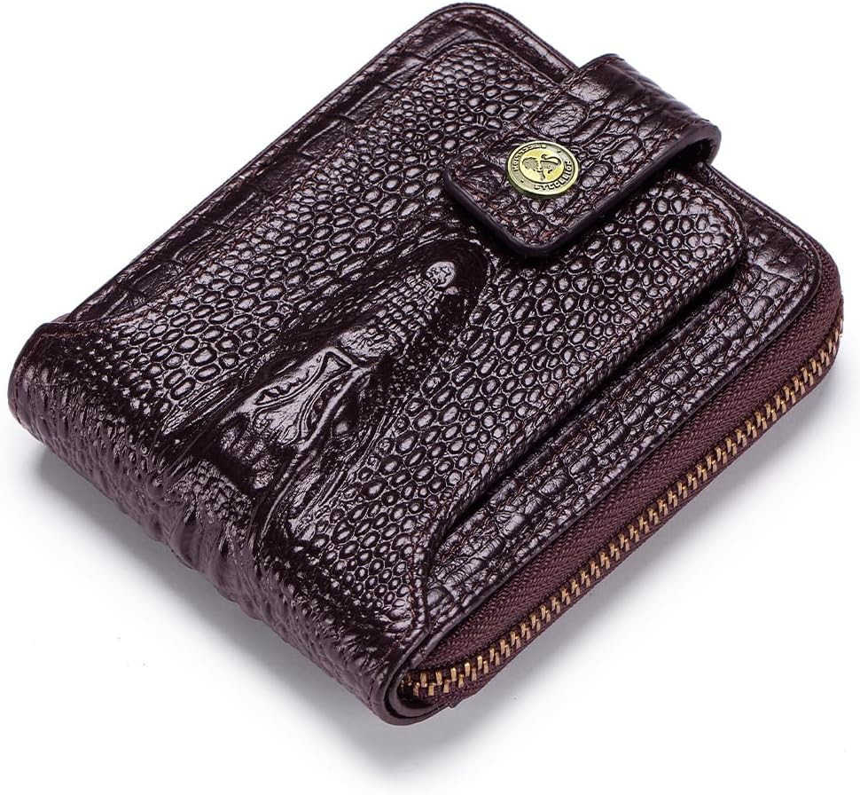 patterned wallet Genuine Leather Wallet for Men Large Capacity ID Window Card Case with Zip Coin Pocket CoffeeZ250910
