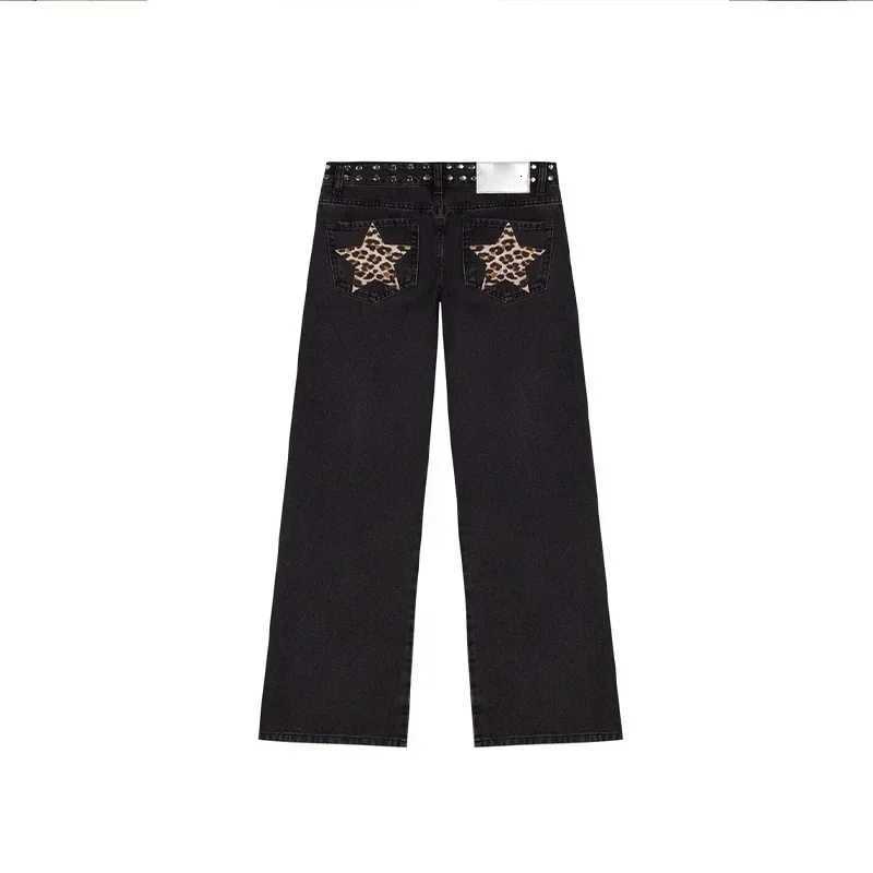 Spanish Fashion Colorful Fivepointed Star Pattern Rivet Decoration Light Blue Jeans Womens Autumn Street Hiphop Hottie Outfit Z250910