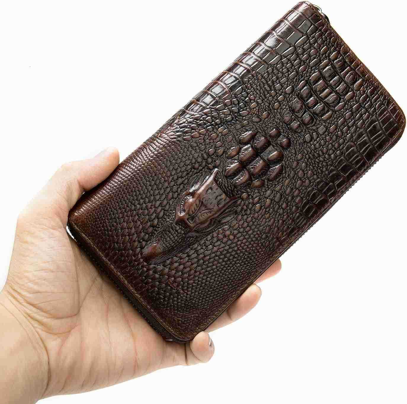 Genuine Leather Cool Long Wallets for Men Personalized Zip Around Wallet Checkbook Cash CARD Holder Wallet CoffeeZ250910