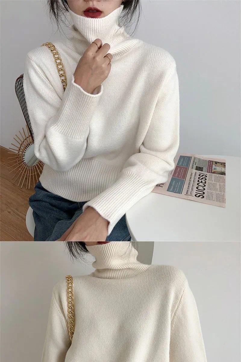 Elevated Knitwear Autumn New Bottoming High Neck Sweater Solid Color Vintage Knitwear Tops Oversized Sweater Women Jumper Streetwear