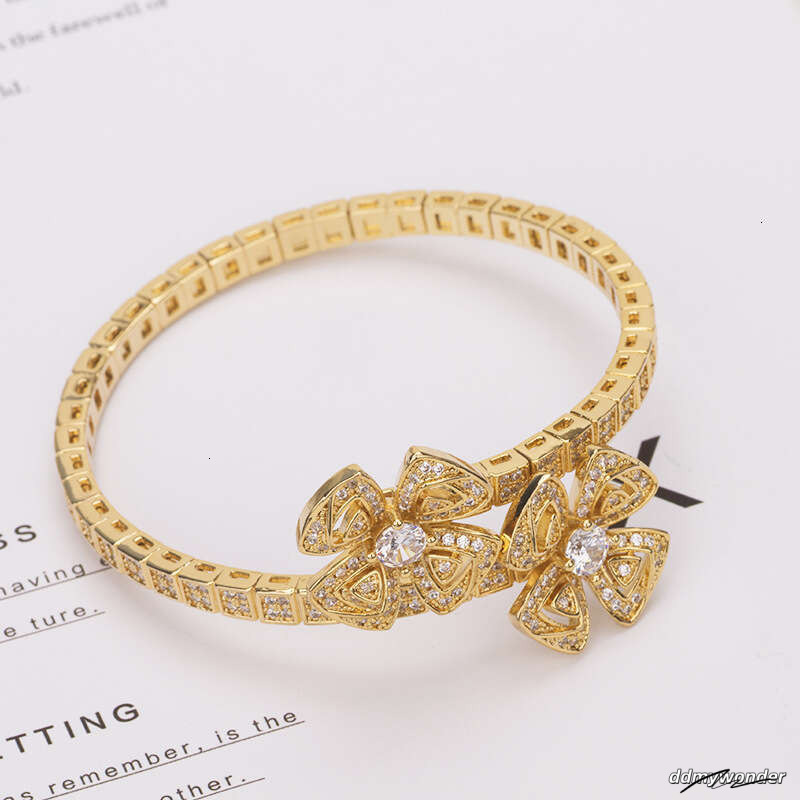 New Eternal Petal Bracelet With Zircon Inlay Fashionable Modern Jewelry For Women Spring Snake Bone Hollow Double Flower Accessories