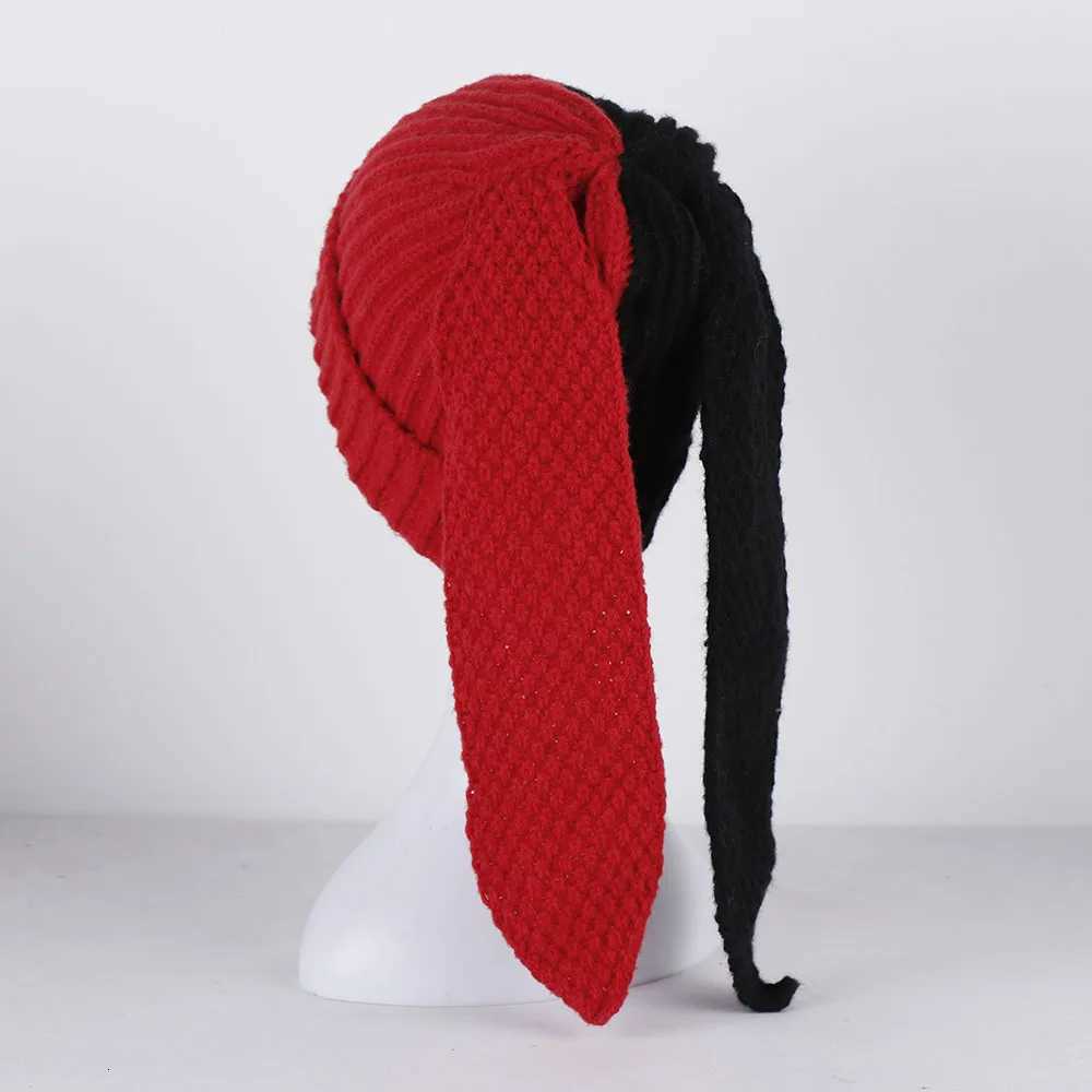 2023 Splicing colors Rabbit Ears Knitted Hat Niche Design Personality Fashion Hat Men Women Cute Warm Autumn and Winter Tide HatXJ250910