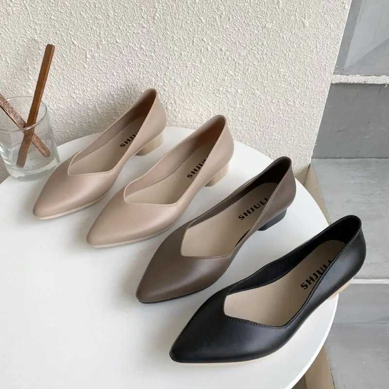 Womens Summer Footwear Black Shoes For Woman 2024 Luxury Leather Casual Pointed Toe Low Heel Elegant Office On Sale E Dress 39 W250910