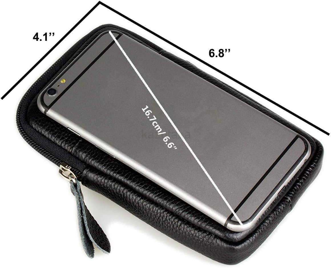 Leather Cell Phone Pouch Cellphone Belt Clip Holster Compatible with iPhone 16 Pro Max 15 Pro Max with Phone Case Dual Pocket Universal Smartphone Bel