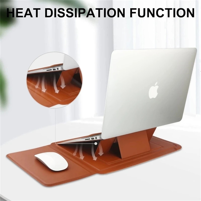 Portable Leather Laptop Sleeve Case Bag for Macbook Air 12 13 14 15 16 Inch M5 M4 M3 M2 Chip Mac Book Pro Adjustable Stand Cover 250909