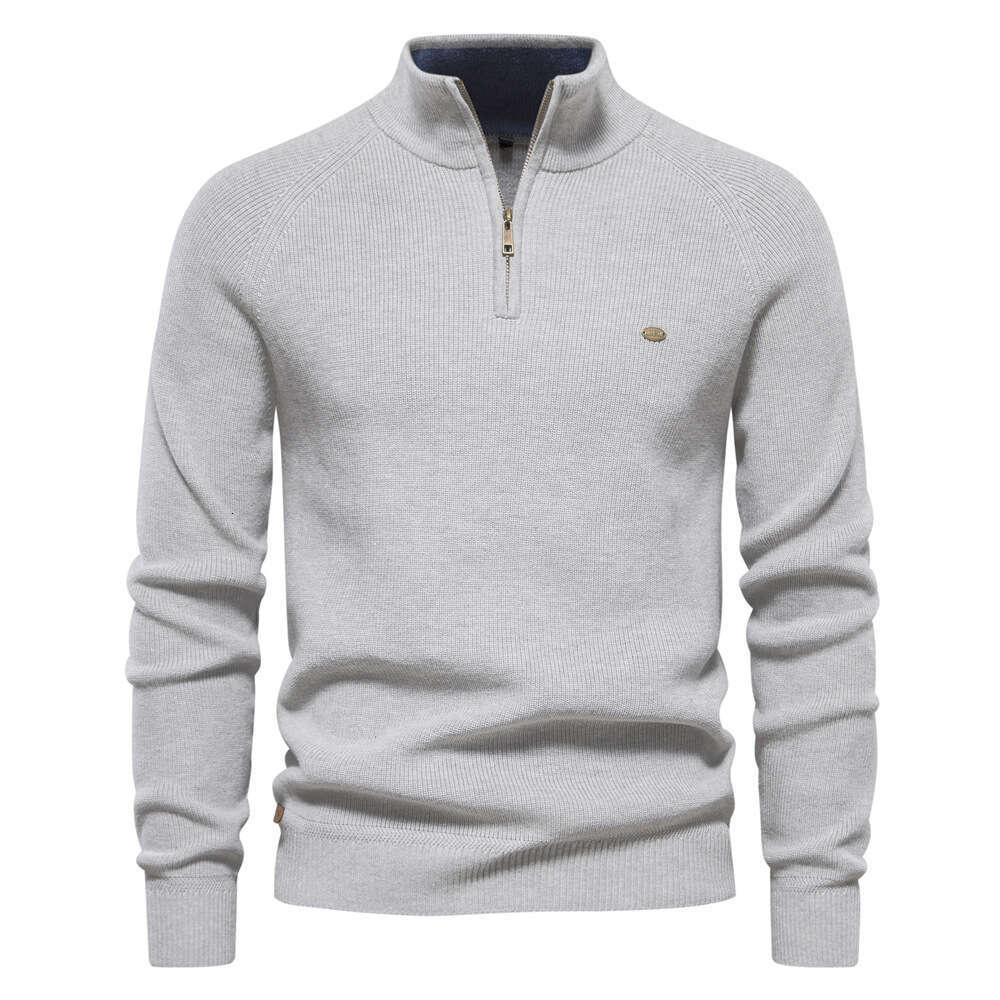 Autumn and Winter New European Size Men's Long Sleeve Half Zipper Stand up Collar Solid Color Versatile Casual Trendy Sweater